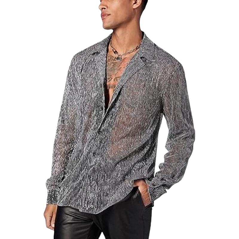 Men's See-through Lapel Long-sleeved Shirt 73080091U