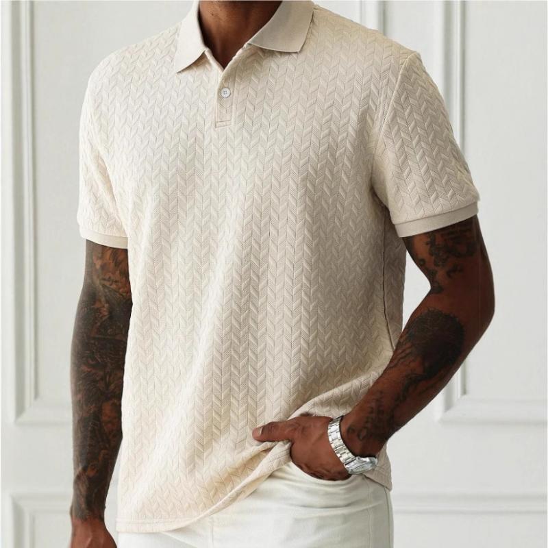 Men's Solid Color Texture Lapel Short Sleeve Polo Shirt 44983927Z