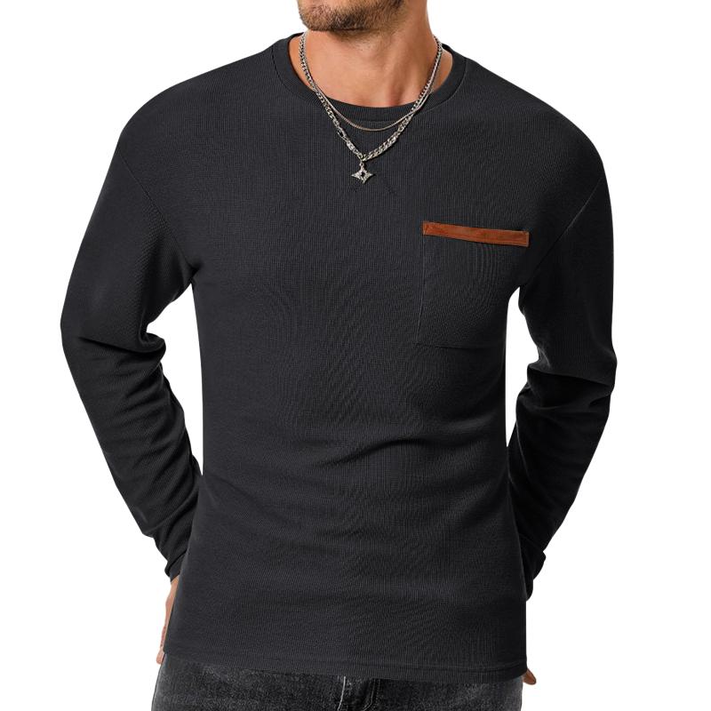 T-shirt à manches longues décontracté gaufré à col rond pour hommes coupe slim 39943180M