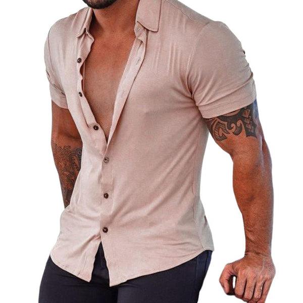 Men's Casual Solid Color Lapel Short Sleeve Shirt 34368075TO
