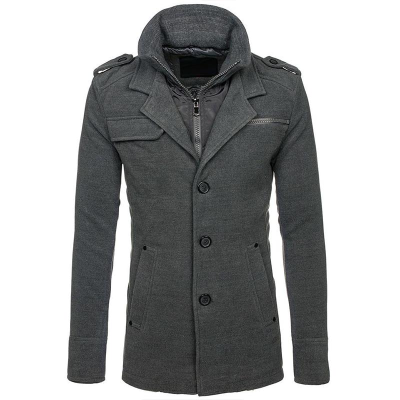 Men's Solid Double Layer Collar Single Breasted Casual Coat 74589024Z