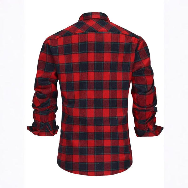 Men's Vintage Casual Flannel Plaid Lapel Long Sleeve Shirt 03894073TO