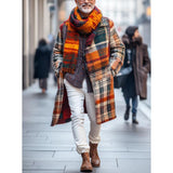 Men's Retro Woolen Colorful Plaid Print Lapel Single Breasted Mid-Length Coat 87946740Y