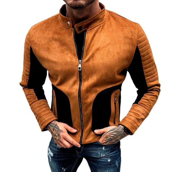 Men's Retro Casual Suede Contrast Collar Zipper Jacket 61033775TO