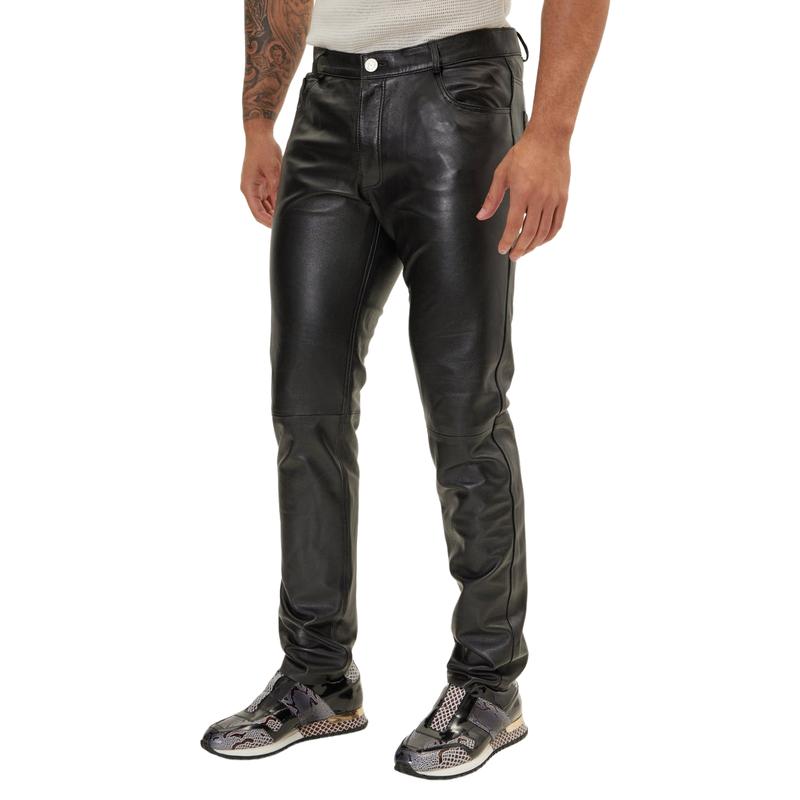 Men's Vintage Casual Solid Color Leather Pants 94833584F