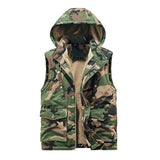 Men's Retro Camouflage Plush Lining Warm Hooded Cargo Vest 73623399Y