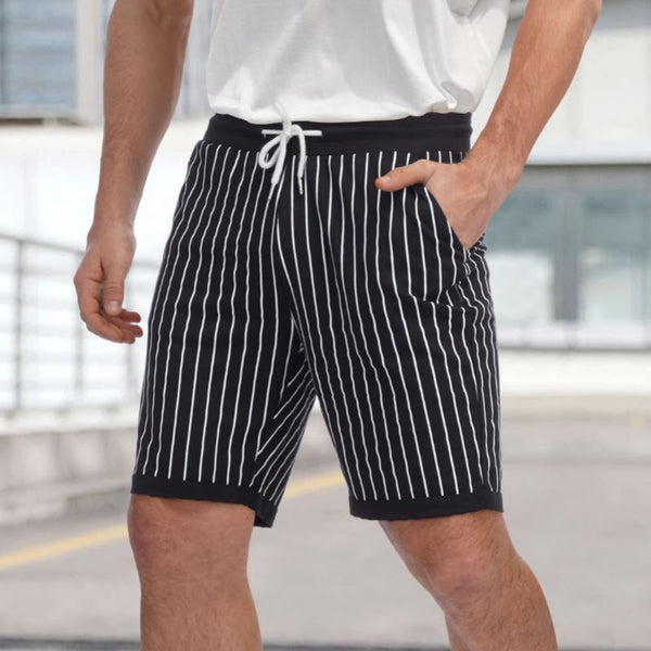 Men's Casual Striped Lace-up Elastic Waist Shorts 86576805M