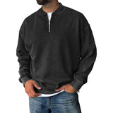 Men's Solid Color Loose Zipper Collar Long Sleeve Casual Sweatshirt 66642659Z