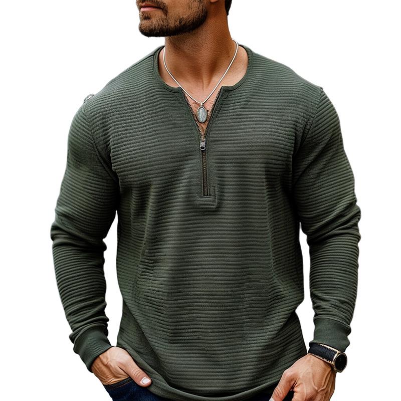 Men's Casual Striped Zipper Neck Slim Fit Long Sleeve Sweatshirt 41834203M