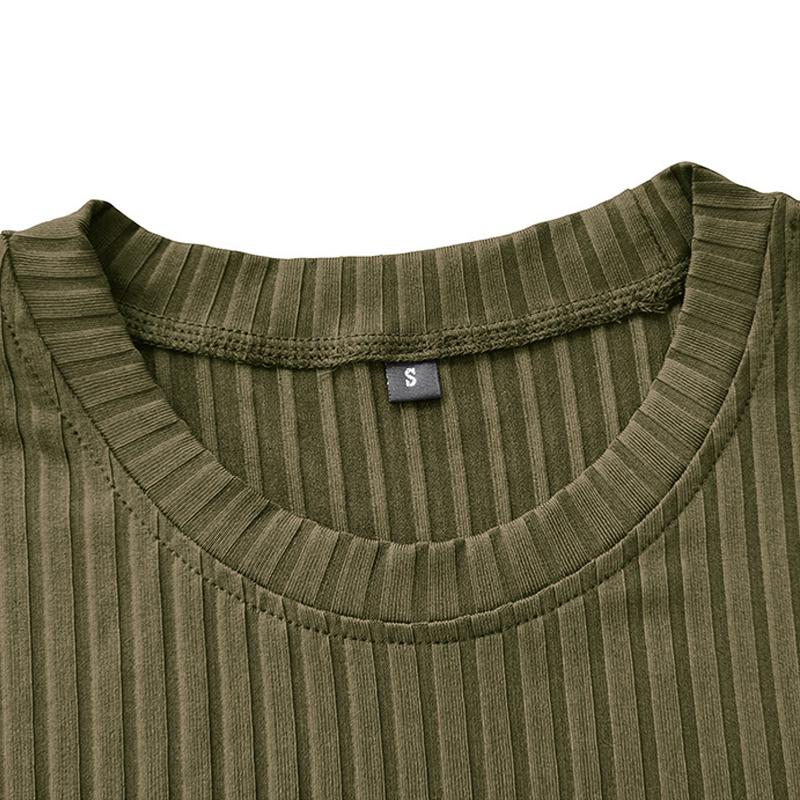 Camiseta deportiva de manga corta con cuello redondo y rayas lisas para hombre 26384154Z