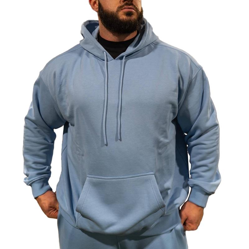 Men's Solid Color Loose Cotton Sports Fitness Hoodie 15328464Z