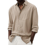 Men's Casual Solid Color Lapel Loose Long-sleeved Shirt 26047947M