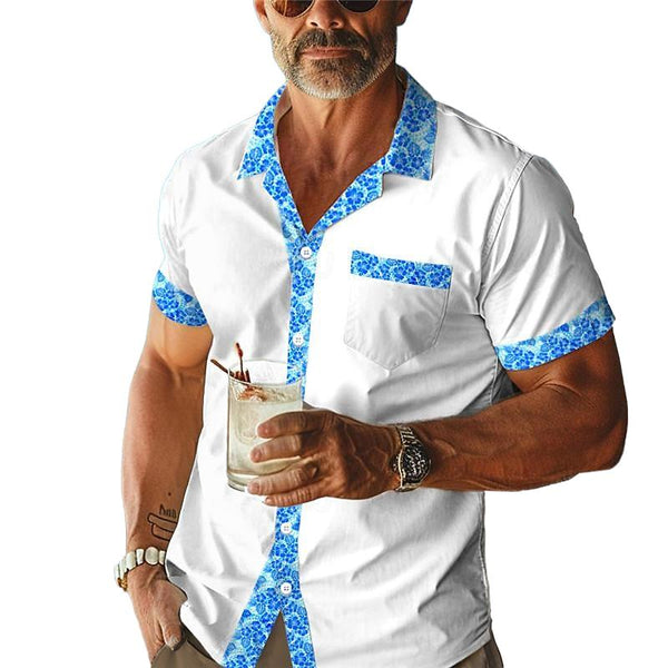 Men's Colorblock Lapel Short Sleeve Casual Shirt 99159162Z