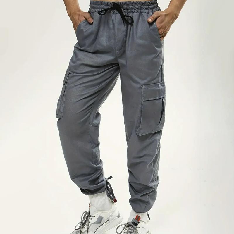 Men's Solid Cotton Elastic Waist Multi-pocket Cargo Pants 93864176Z