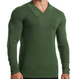 Men's Casual Solid Color V Neck Slim Long Sleeve T-Shirt 51296830M