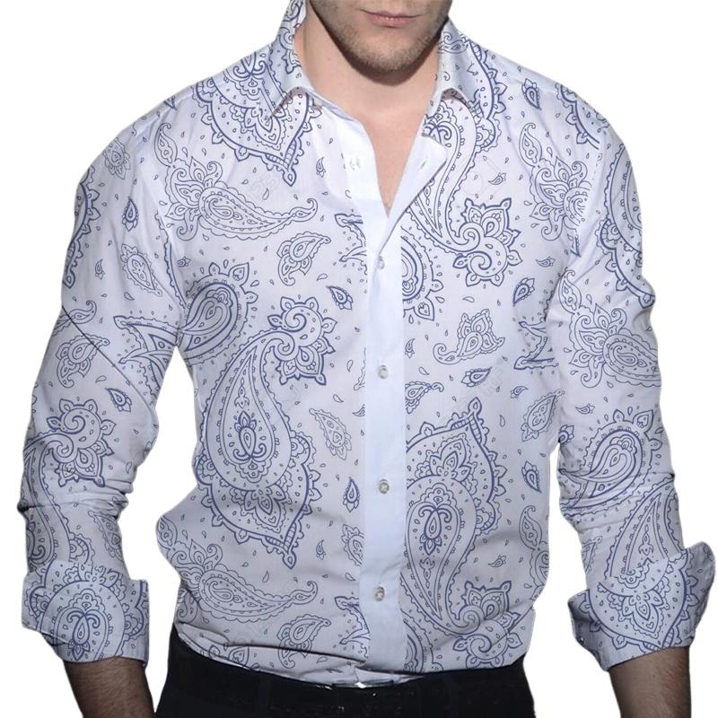 Men's Casual Printed Lapel Long Sleeve Shirt 53400349X