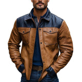 Men's Vintage Paneled Snap Button Leather Jacket 86170845U