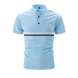 Men's Striped Henley Collar Stand Collar Short Sleeve T-Shirt 61516861Y