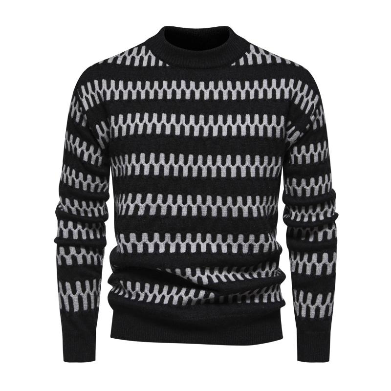 Men's Fashion Contrast Jacquard Round Neck Pullover Knitted Sweater 13556024M