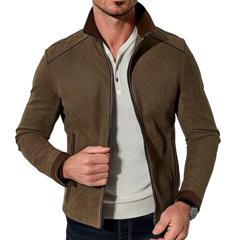 Men's Vintage Casual Paneled Suede Zipper Jacket 92313236TO