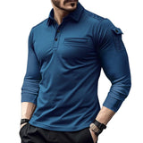 Men's Solid Color Lapel Arm Pockets Long Sleeve Polo Shirt 43750120Z