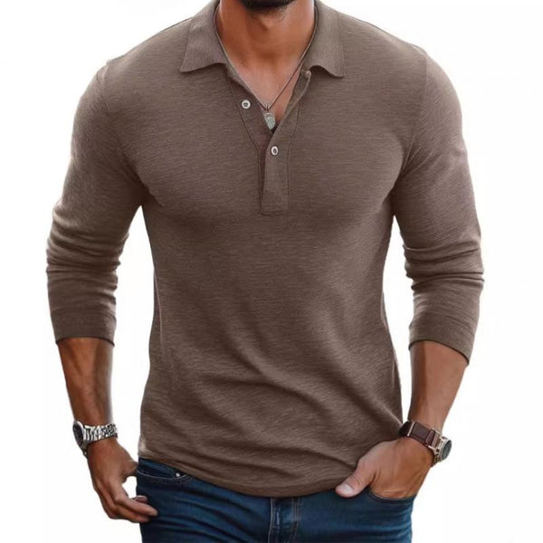 Men's Casual Cotton Blend Lapel Slim Fit Long Sleeve Polo Shirt 88616993M