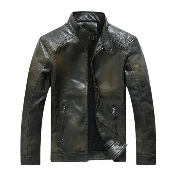 Men's Stand Collar Gradient Velvet Leather Motorcycle Jacket 49469099F