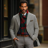 Men's Retro Business Houndstooth Lapel Single Breasted Coat 31557811Y