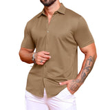 Men's Solid Color Knitted Lapel Short-Sleeved Shirt 38572751Y