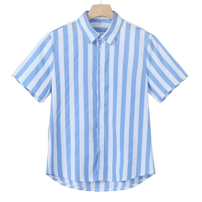 Men's Casual Lapel Striped Short-sleeved Shirt 33407006TO