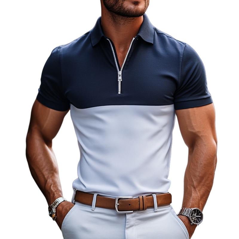 Men's Retro Casual Colorblock Short-sleeved Polo Shirt 59902274TO