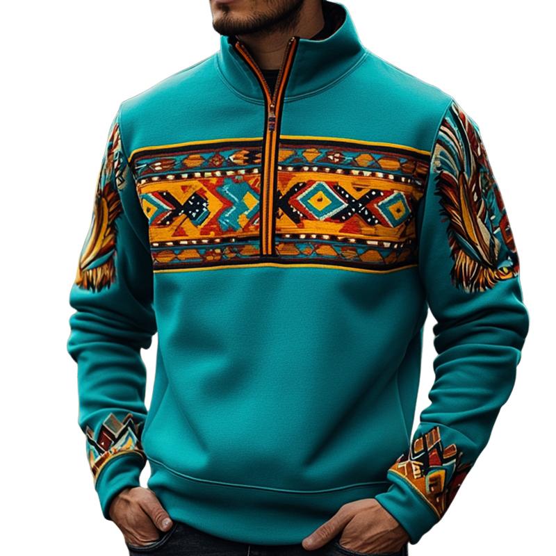 Men's Retro Casual Ethnic Style Geometric Print Zipper Sweatshirt 37953661TO