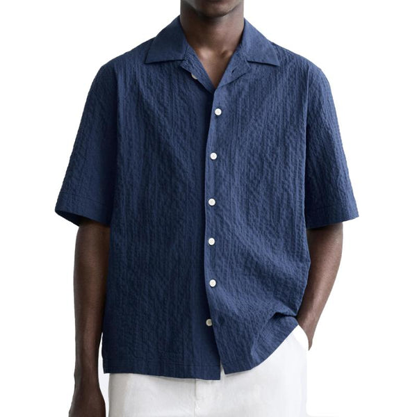 Men's Solid Color Cuban Collar Short Sleeve Shirt 11547824Y