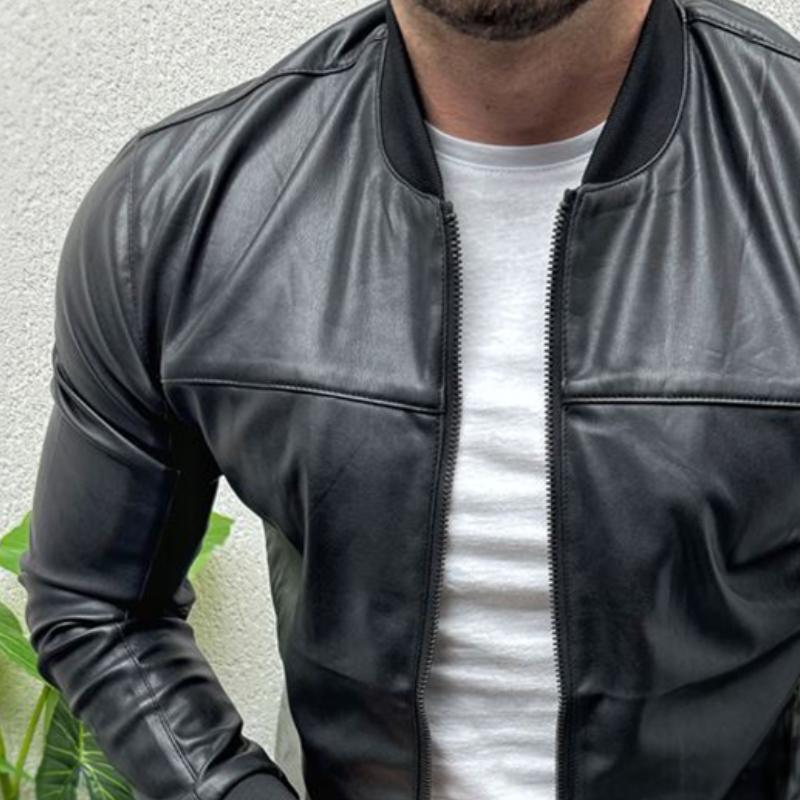 Men's Vintage Casual Leather Zipper Jacket 42467608TO