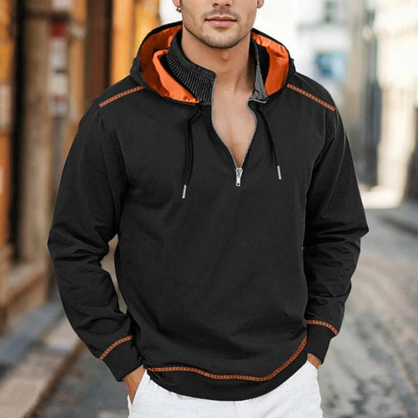 Men's Colorblock Zipper Stand Collar Long Sleeve Hooded Sweatshirt 29854312Y