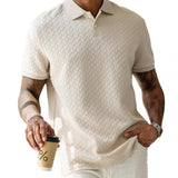 Men's Solid Color Texture Lapel Short Sleeve Polo Shirt 44983927Z