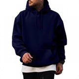 Men's Casual Solid Color Kangaroo Pocket Hooded Long Sleeve Sweatshirt 22891112Y