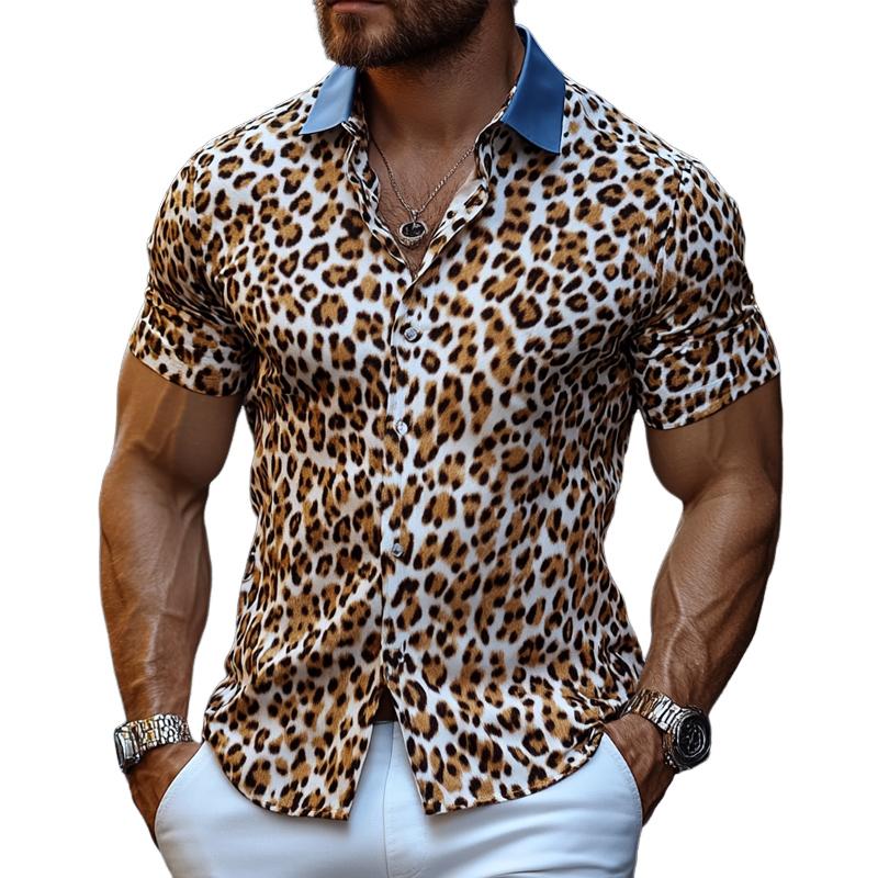 Men's Vintage Leopard Print Short Sleeve Shirt 03082843U