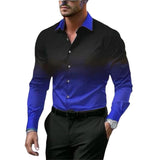 Men's Gradient Lapel Button Loose Long Sleeve Shirt 28602919X