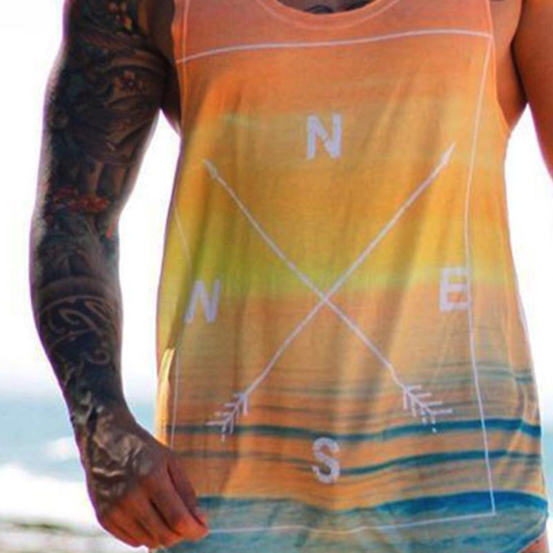 Men's Casual Compass Gradient Round Neck Tank Top 84659175TO