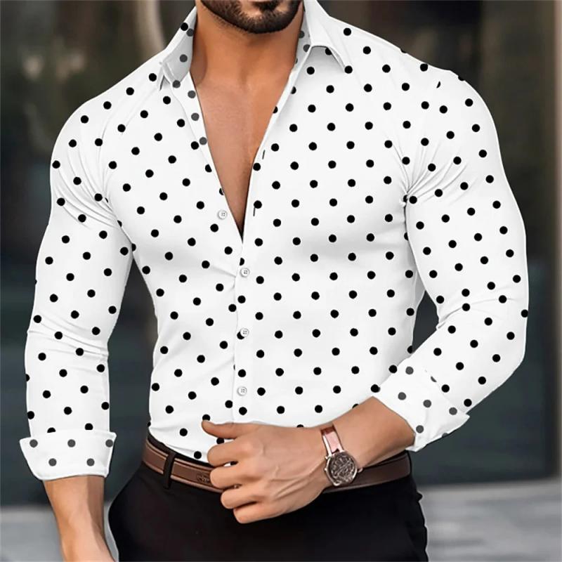 Men's Polka Dot Lapel Long Sleeve Shirt 62160688Z