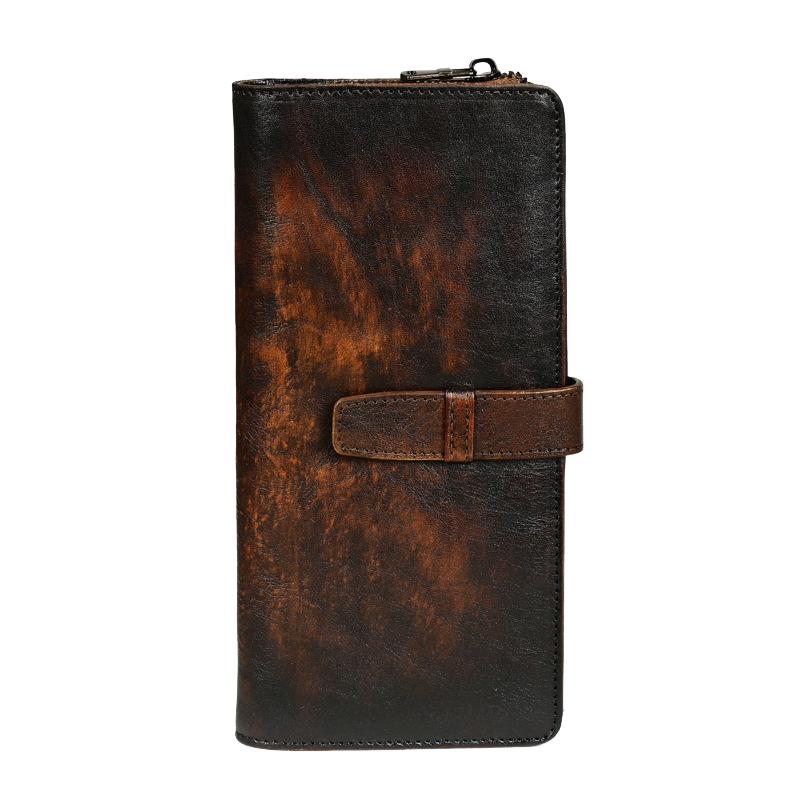 Cartera larga con ranuras para varias tarjetas y diseño vintage envejecido de cuero genuino para hombre 92539196U