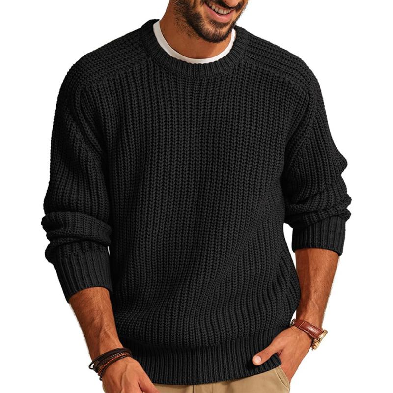 Men's Casual Solid Color Round Neck Loose Knitted Sweater 84172686M