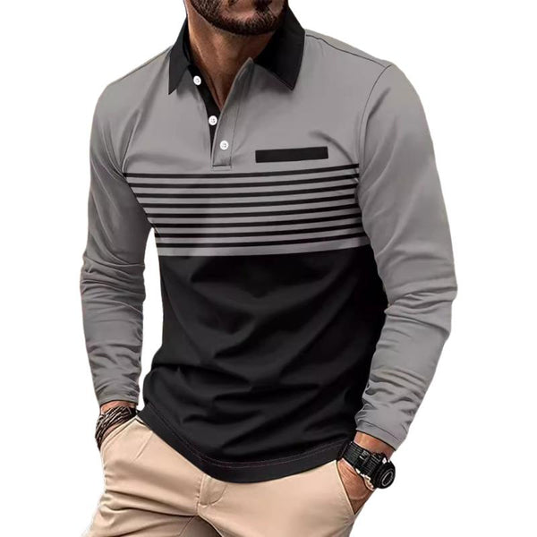 Men's Casual Striped Long Sleeve Polo Shirt 41251756Y