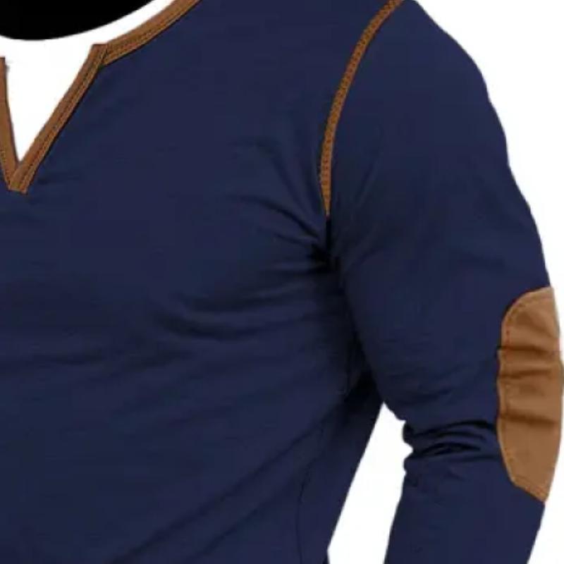 Men's Fashion Fake Two-Piece V-Neck Colorblock Slim Fit Long Sleeve T-Shirt 72708238Y