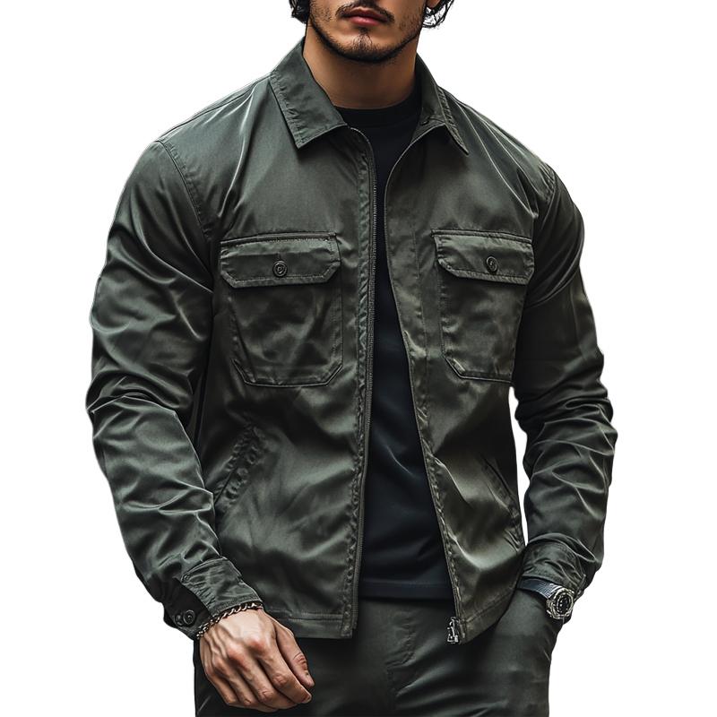 Men's Fashion Outdoor Waterproof Solid Color Lapel Zipper Jacket 11708583Z