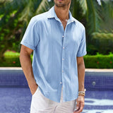 Men's Solid Lapel Short Sleeve Single Breasted Shirt 03294354Z