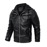 Men's Vintage Contrast Patchwork Stand Collar Hooded Zip Leather Fleece Jacket 44720410M