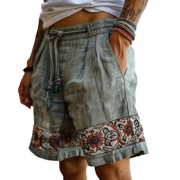 Men's Vintage Cotton and Linen Loose Shorts 05725786Y