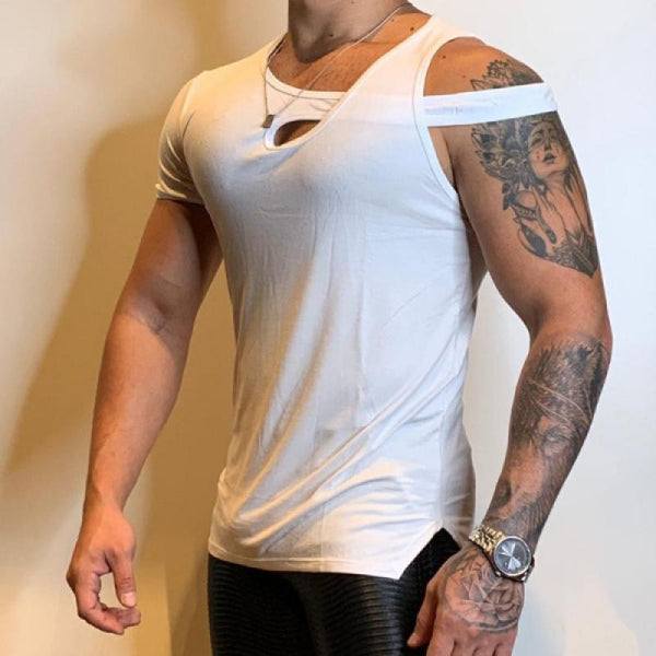Men's Fashion Personality Irregular Solid Short Sleeve T-shirt 84675050Z